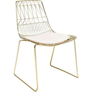 Kare-Design Stuhl , Gold, Beige , Metall , Füllung: Polyester , Kufe , 57x84x61 cm , stapelbar , Esszimmer, Stühle, Esszimmerstühle