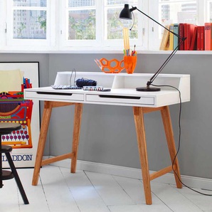 Design Schreibtisch in Buche Weiß 110 cm breit