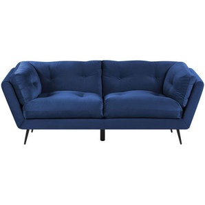 Sofa Blau 3-Sitzer aus Samtstoff mit Steppungen und großen Kissen Retro Minimalistisch Wohnzimmer Flur Modernes Design