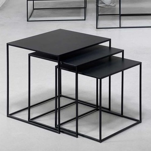 Metall Beistelltische in Schwarz quadratischer Tischplatte (dreiteilig)