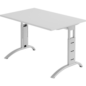 bümö® Schreibtisch F-Serie höhenverstellbar, Tischplatte 120 x 80 cm in grau, Gestell in silber