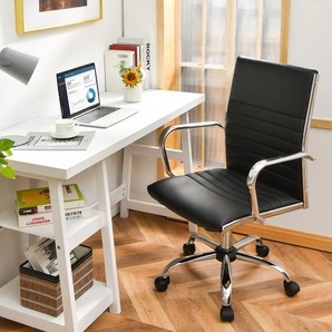 Bürostuhl drehbarer Leder-Konferenzstuhl höhenverstellbarer Arbeitsstuhl 55 x 60 x 95-105 cm Schwarz