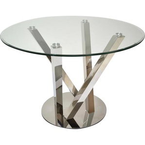 Esstisch LEONIQUE Micado Tische Gr. B/H/T: 110 cm x 76 cm x 110 cm, silberfarben (chrom) Esstisch Glas-Esstische Runde Esstische rund oval Tisch mit strebenförmigem Chromgestell