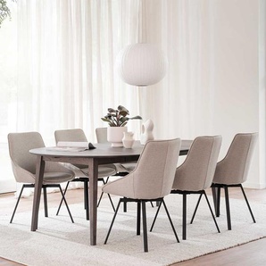 Essgruppe im Skandi Design sechs Stühle (siebenteilig)