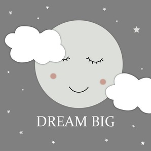 Babywanddeko Dreaming Moon , Grau, Natur , Holz, Kunststoff , 40x40x3 cm , Babymöbel, Babyzimmer Deko, Babywanddeko