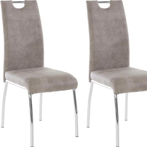 Stuhl HELA Susi Stühle Gr. B/H/T: 44 cm x 98 cm x 61 cm, 2 St., Polyester, Metall, grau (vintage grau, verchromt) 4-Fuß-Stuhl Esszimmerstuhl Esszimmerstühle Stühle 2 oder 4 Stück