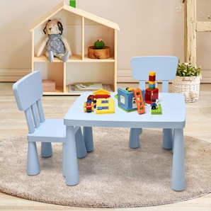 3 TLG. Kindersitzgruppe Kindertisch mit 2 Stühlen Kindermöbel aus Kunststoff Blau