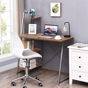 Computertisch mit 4 Regal Schreibtisch aus Holz & Metall mit Ablageflächen 98 x 50 x 118 cm Braun + Schwarz