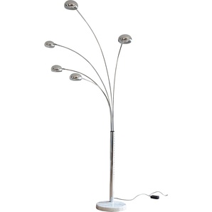 Stehlampe SALESFEVER Hero Lampen Gr. 5 flammig, Höhe: 205 cm, 1 St., weiß (chromfarben, weiß) Standleuchte Stehlampe Stehleuchten Lampen 5 bewegliche Arme, Dimmschalter, echter Marmorfuß