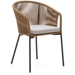 Kave Home - Yanet Stuhl aus Seil in Beige mit Beinen aus verzinktem Stahl
