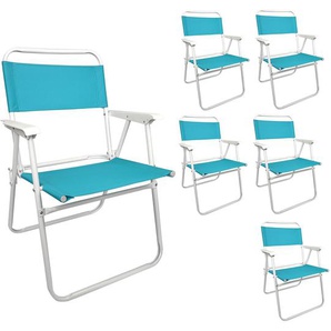 6er Strandstuhl-Set Campingstuhl mit Armlehnen, klappbar - Weiß / Blau
