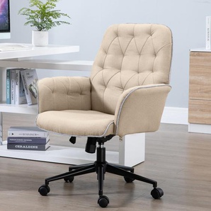 HOMCOM Bürostuhl mit Wippfunktion Drehstuhl Home-Office-Stuhl höhenverstellbarer Schreibtischstuhl ergonomisch 360°-Drehräder Schaumstoff Beige 66 x 69 x 89,5-97 cm