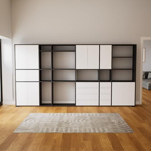 Aktenregal Weiß - Büroregal: Schubladen in Weiß & Türen in Weiß - Hochwertige Materialien - 377 x 196 x 34 cm, konfigurierbar