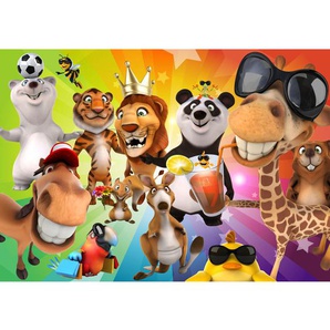 Fototapete Kinderzimmer Zoo Tiere Safari Comic Party Dschungel  no. 88 | Fototapete Vlies - PREMIUM PLUS HiQ | 350x245 cm