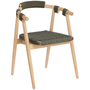 Kave Home - Majela stapelbarer Stuhl aus massivem Eukalyptusholz mit Finish Eichen-Optik und grünem Se