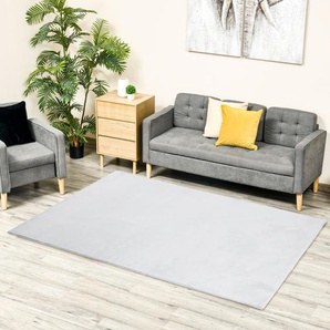 HOMCOM Flauschiger Teppich Kurzflor Anti-Rutsch Unterseite für Wohnzimmer Schlafzimmer modern Polyester Grau 160 x 230 cm