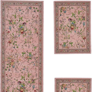 Bettumrandung Flomi Sagrini THEKO, Höhe 3 mm, Läufer-Set, Flachgewebe, gewebt, Pastell-Farben, Blumen Design
