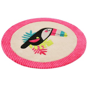 Kinderteppich ESPRIT E-Toucan Teppiche Ø 100 cm, 9 mm, 1 St., pink Kinder Designer-Teppich Teppich Kinderteppiche Teppiche besonders weich, Motiv Toucan