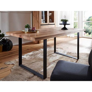 Esszimmertisch aus Massivholz und Metall modern