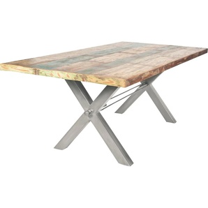 Esstisch SIT Tops Tische Gr. B/H/T: 160 cm x 78 cm x 85 cm, silberfarben (roheisen lackiert) Esstisch Holz-Esstische Küchentisch Rechteckige Esstische rechteckig Tisch aus recyceltem Altholz