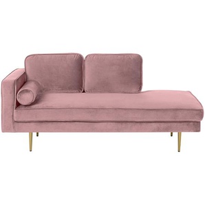 Chaiselongue Linksseitig Rosa Samtstoff Metallfüße Modern Mit Zierkissen
