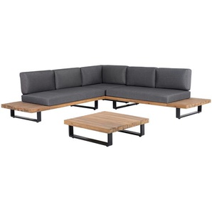Lounge Set Hellbraun FSC-Zertifiziertes Akazienholz 5-Sitzer mit Auflagen Grau Modern Tisch 82 x 82 cm Garten Terrasse Außenbereich Outdoor