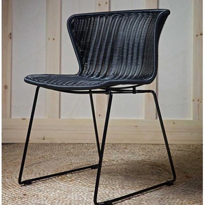 Kunstrattan Stühle in Schwarz Bügelgestell aus Metall (2er Set)