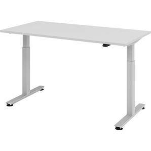 bümö® Sitz- & Stehschreibtisch Serie-XMST elektrisch höhenverstellbar, Tischplatte 160 x 80 cm in Grau, Gestell in silber