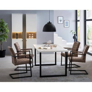 Esszimmer Möbel Set weiß modern MODESTO-52 mit Absetzungen aus Altholz, inkl. Vitrinenschränke mit LED Beleuchtung, ohne Stühle