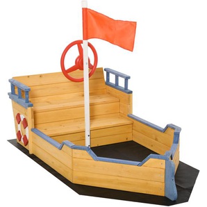 Outsunny Sandkasten Matschekiste aus Tannenholz Segelschiff Piratenschiff Design für Kinder 3-6 Jahre Natur