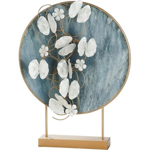 Casablanca by Gilde Dekofigur Dekoobjekt Blossoms, blau/gold (1 St), Dekoobjekt, aus Metall, Höhe 65 cm, Scheibe mit Blumen, Wohnzimmer