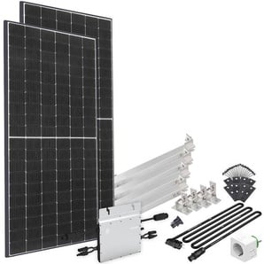 OFFGRIDTEC Solaranlage Solar-Direct 830W HM-800 Solarmodule Schukosteckdose, 10m Kabel, Montageset für Flachdach, Stromzähler schwarz Solartechnik