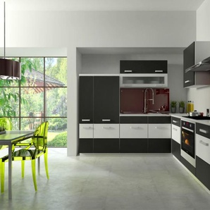 Küche Fabienne 260x220 cm Küchenzeile in schwarz / weiß -  Küchenblock variabel stellbar