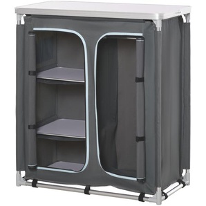 Outsunny Campingschrank Küchenbox tragbar mit Arbeitsplatte Tragetasche 3 Ablagen 1 Schrank 600D Oxford Stoff Grau 96 x 49,5 x 104 cm