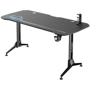 FUROX - Gaming-Tisch, Gamer Schreibtisch mit Carbon Oberfläche, Full Desktop Mauspad, höhenverstellbar, 160 x 70 cm (Schwarz  Blau)