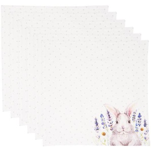 Clayre & Eef Servietten BaumWollele 6er Set 40*40 cm Weiß Rosa Baumwolle Quadratisch Lavendel Kaninchen Servietten Stof