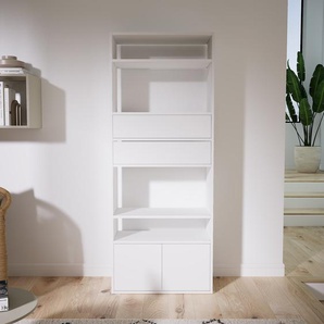 Aktenregal Weiß - Büroregal: Schubladen in Weiß & Türen in Weiß - Hochwertige Materialien - 77 x 195 x 34 cm, konfigurierbar