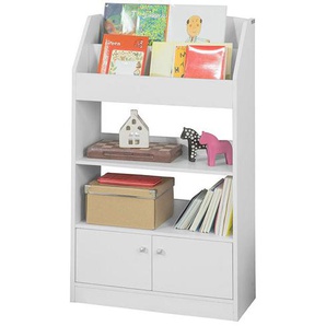 KMB11-W Kinderregal Bücherregal Standregal für Kinder Bücherschrank mit 2 Ablagen, 2 Ablagefächern und 2 Türen weiß BHT ca.: 60x107x24cm