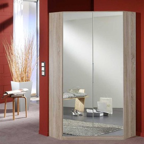 Eckkleiderschrank mit Spiegeltüren in Eiche Sägerau 199 cm hoch