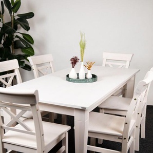 Tisch-set | Tisch Mit 6 Stühlen Landhaus Weiß - Wohnzimmer Esszimmer