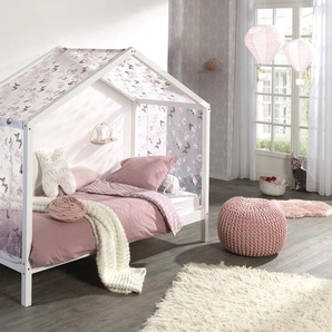 Hausbett VIPACK Dallas Betten Gr. mit Textilhimmel, Liegefläche 90 x 200 cm, weiß (kiefer massiv lackiert) Kinder Spielbetten wahlweise mit Bettschublade oder Textilhimmel, Ausf. natur