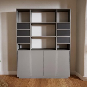Aktenschrank Grau - Büroschrank: Schubladen in Graphitgrau & Türen in Grau - Hochwertige Materialien - 154 x 200 x 34 cm, Modular
