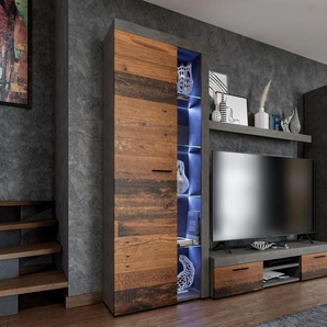 Furnix Mediawand Riva Xl Wohnwand 4-teilig Mit Led 300 Cm Klassisch Old Wood Mat