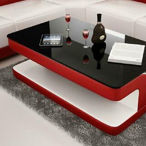 Sofatisch Design Wohnzimmer Leder Kaffee Glas Couch Polster Beistell Tisch Rot