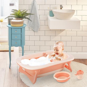 HOMCOM Babybadewanne mit Waschbecken und Shampoobecher, faltbare Babywanne, Badewanne für Baby, Kunststoff, Rose, 84,5 x 50,5 x 24 cm