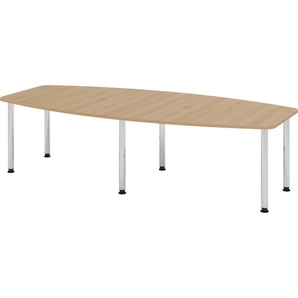 bümö® Konferenztisch KT28-Serie für 10 Personen, Tischplatte 280 x 130 cm in Eiche, Gestell mit Chromfüße