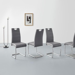 Freischwinger HELA FLORA Stühle Gr. B/H/T: 43 cm x 98 cm x 59 cm, 4 St., Kunstleder, Metall, grau (grau, chrom) Freischwinger Stühle 2 oder 4 Stück