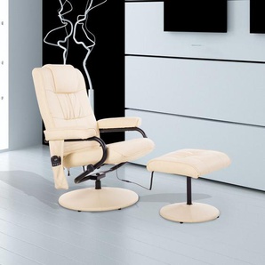 HOMCOM Kunstleder Massagesessel Relaxsessel Fernsehsessel TV Sessel mit Wärmefunktion inkl. Hocker Beige