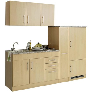 Küche für Singles inkl. Kühlschrank TERAMO-03 Buche Dekor B x H x T ca. 210 x 200 x 60cm