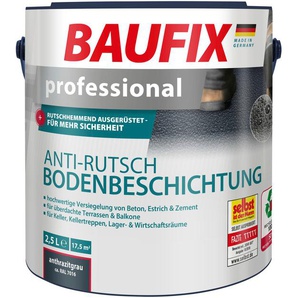 BAUFIX Acryl-Flüssigkunststoff professional Anti-Rutsch Bodenbeschichtung Farben rutschhemmend, wetterbeständig, lichtbeständig, 2,5L, matt Gr. 2,50 l, grau (anthrazit) Bodenbeschichtung